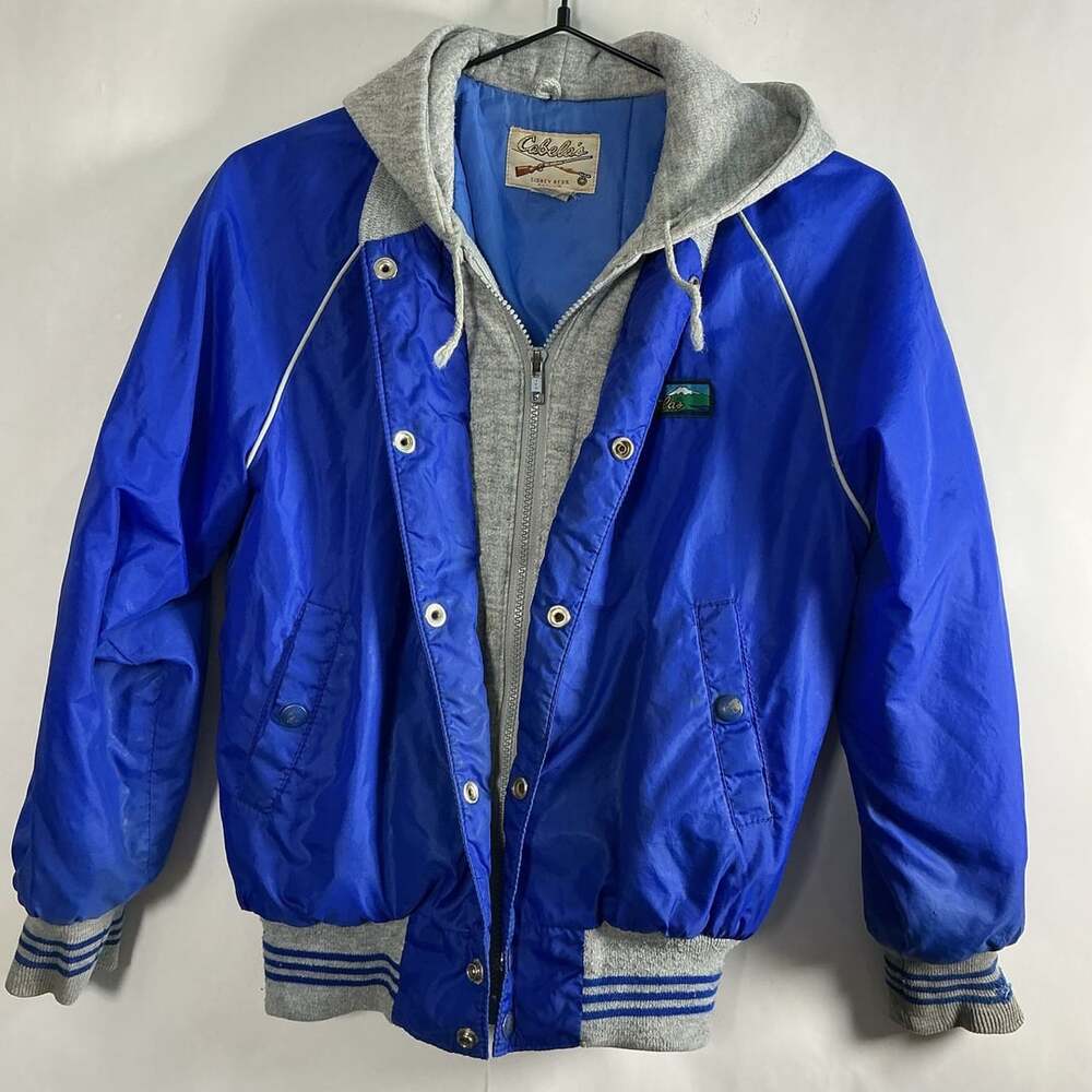 Cabela's Bomber Jacket Size M Blue Nylon Hooded Vintage